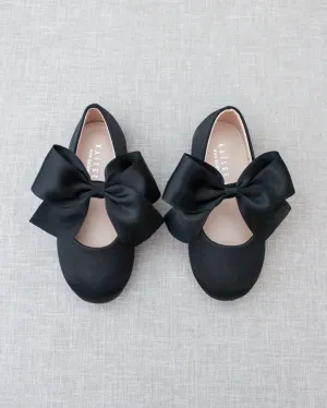 Satin Mary Jane Flats with Satin Bow