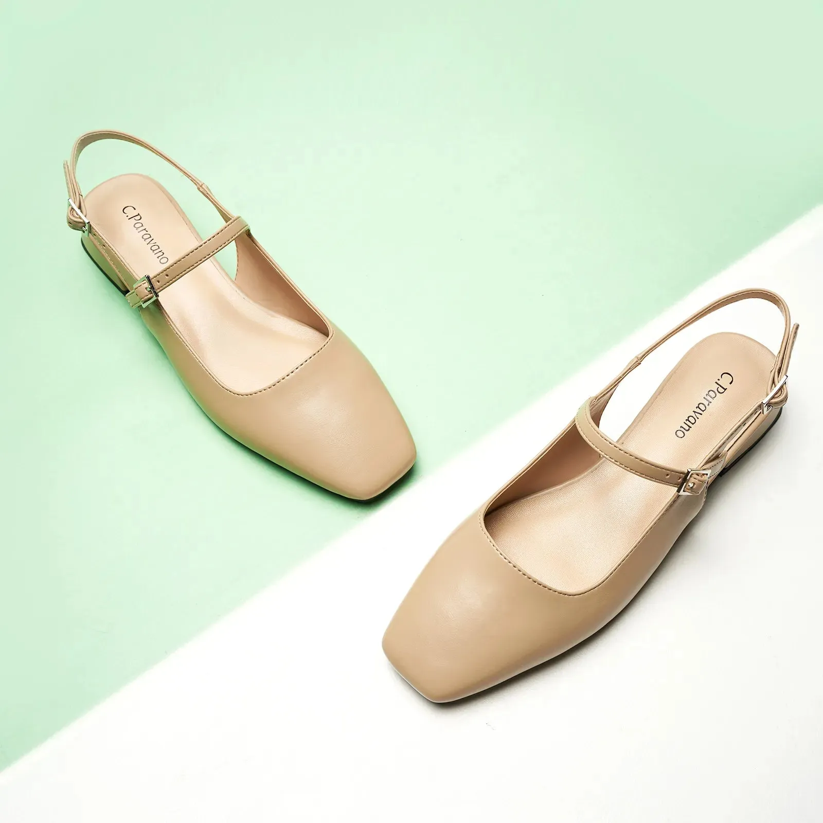 Square-Toe Sleek Slingback Flats (Felicia)