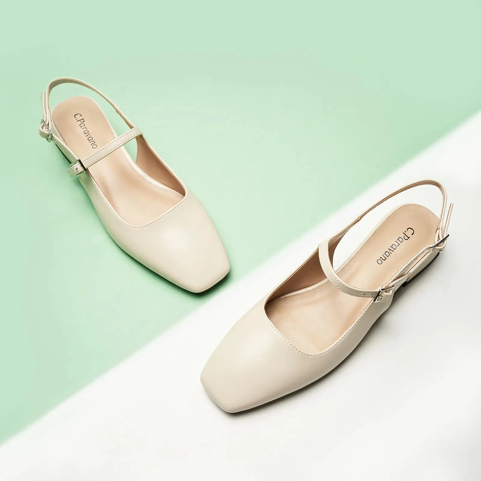 Square-Toe Sleek Slingback Flats (Felicia)