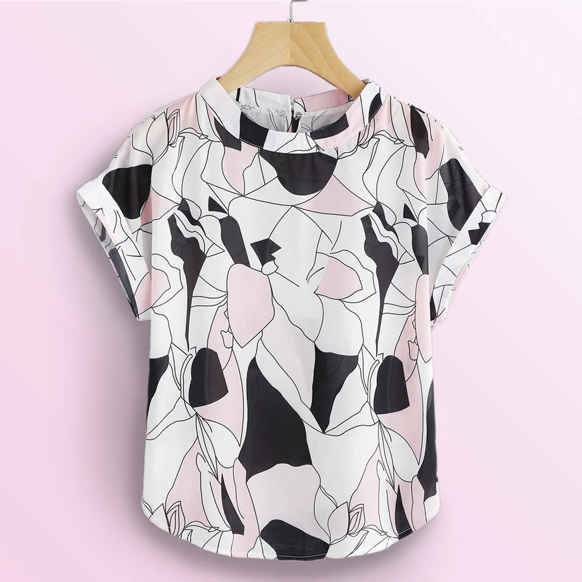 Stylish Abstract Pink Tops For Women & Girls