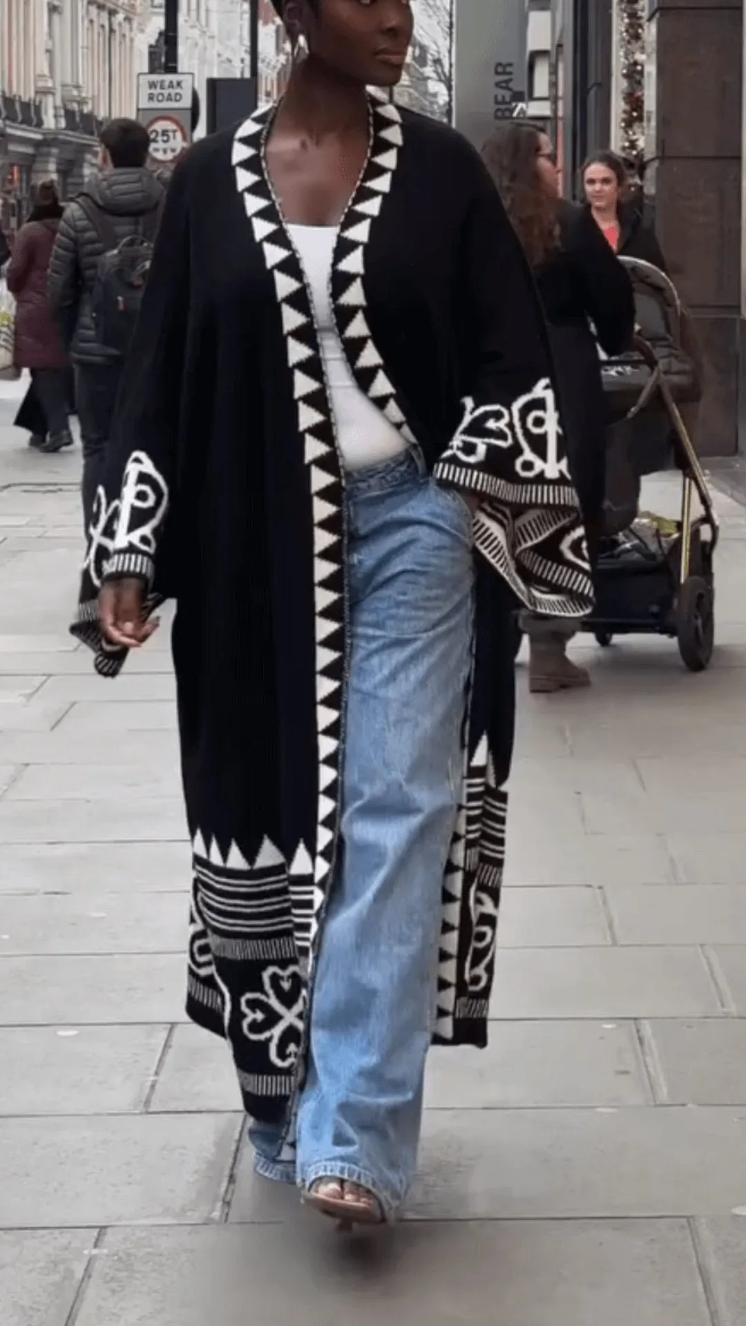 Stylish Black Long Printed Coat