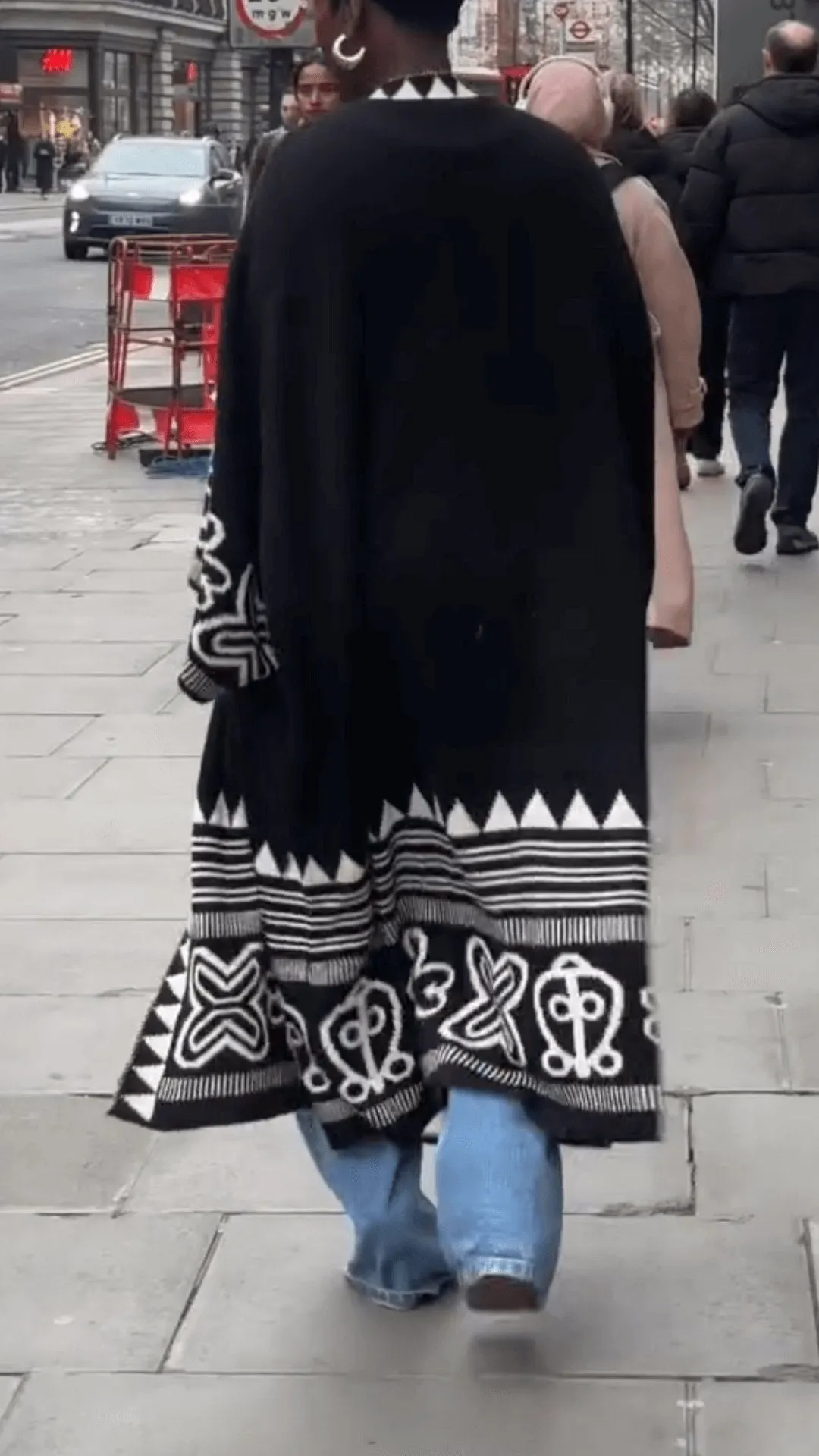 Stylish Black Long Printed Coat