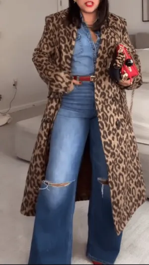 Stylish Leopard Print Long Coat