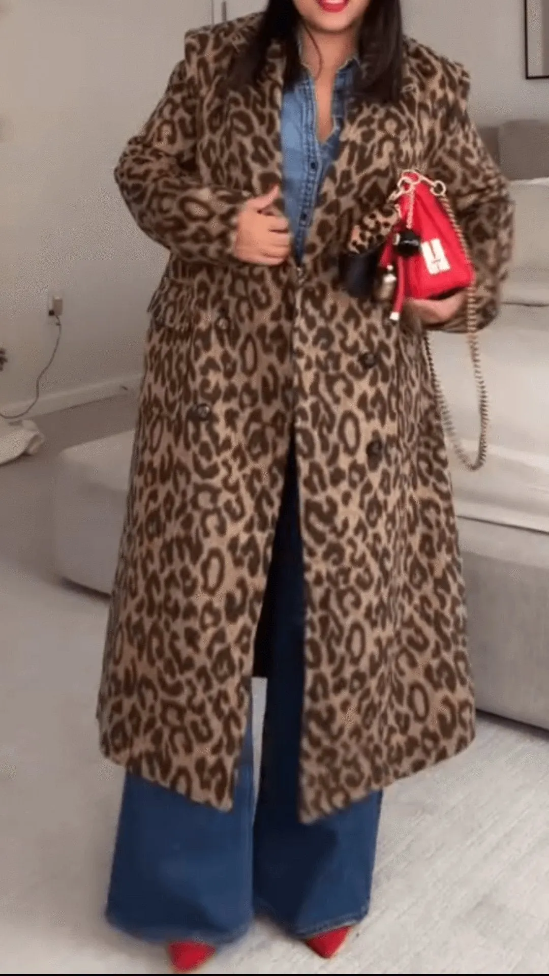 Stylish Leopard Print Long Coat