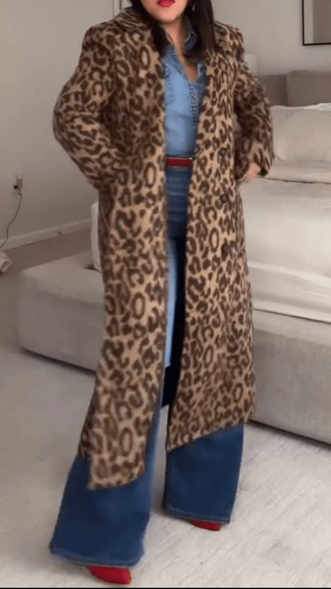 Stylish Leopard Print Long Coat