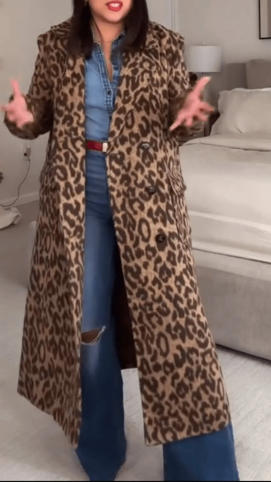 Stylish Leopard Print Long Coat