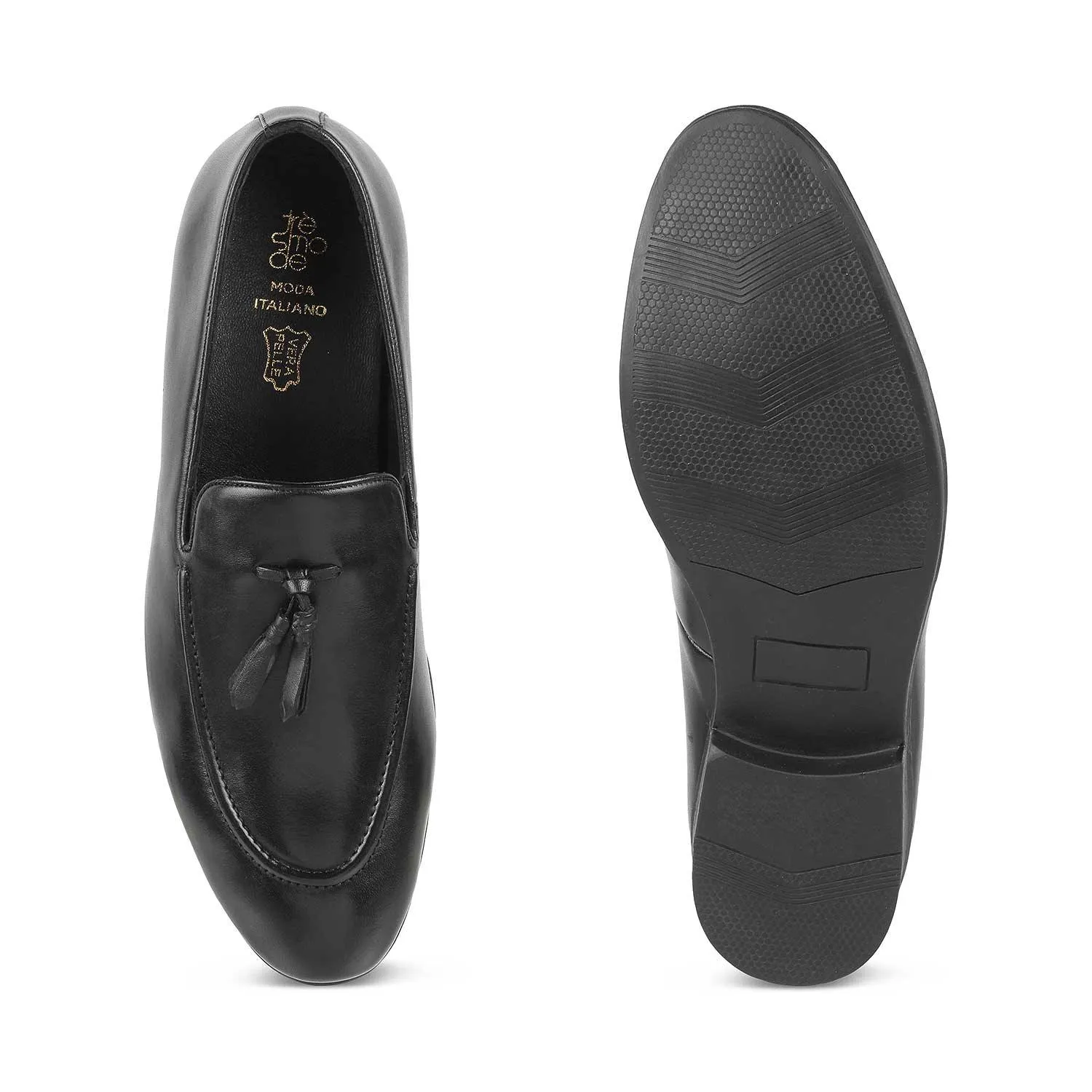 The Michan Black Men's Leather Tassel Loafers Tresmode