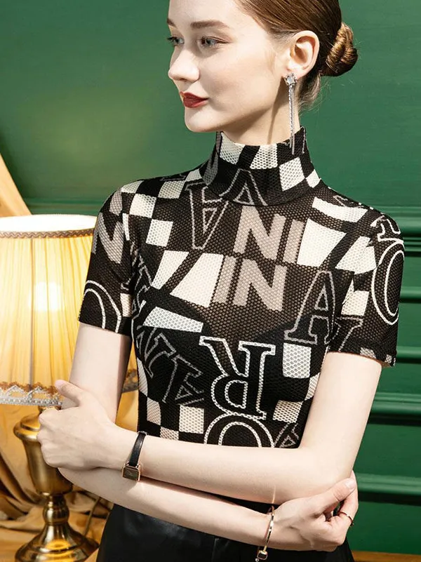 Urban Skinny Printed High-Neck T-Shirts Tops