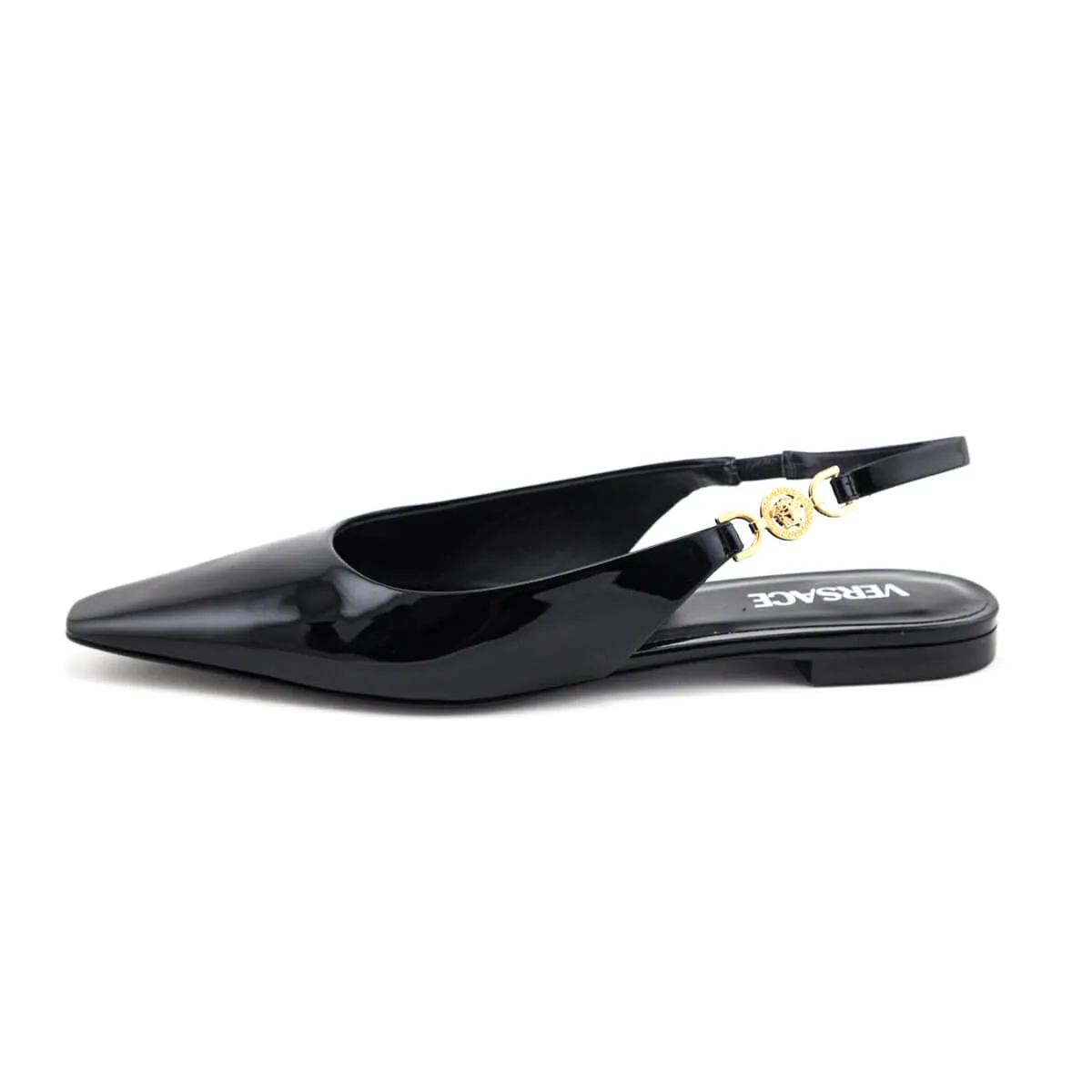 Versace Black Patent Medusa-Plaque Slingback Ballet Flats Size US 11 | IT 41 