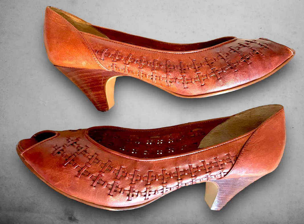Vintage 1970’s Woven Leather High Heel Shoes