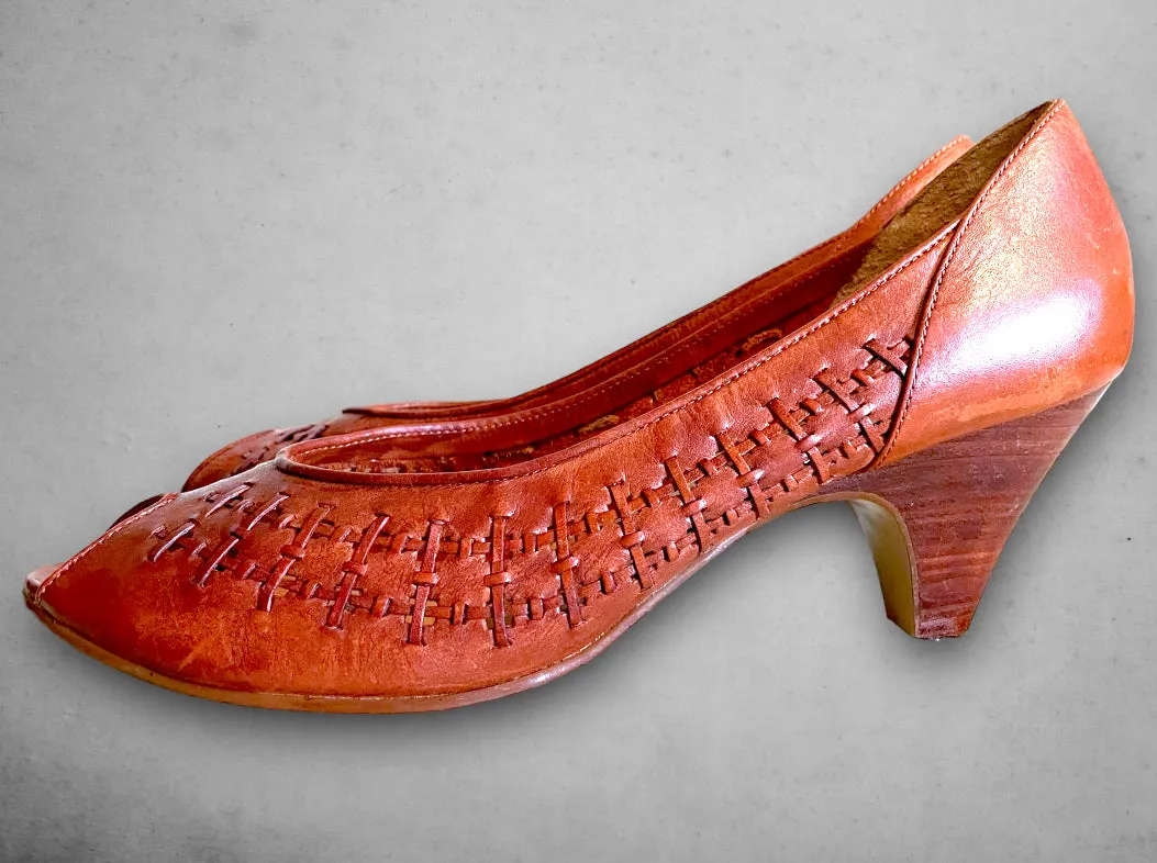 Vintage 1970’s Woven Leather High Heel Shoes