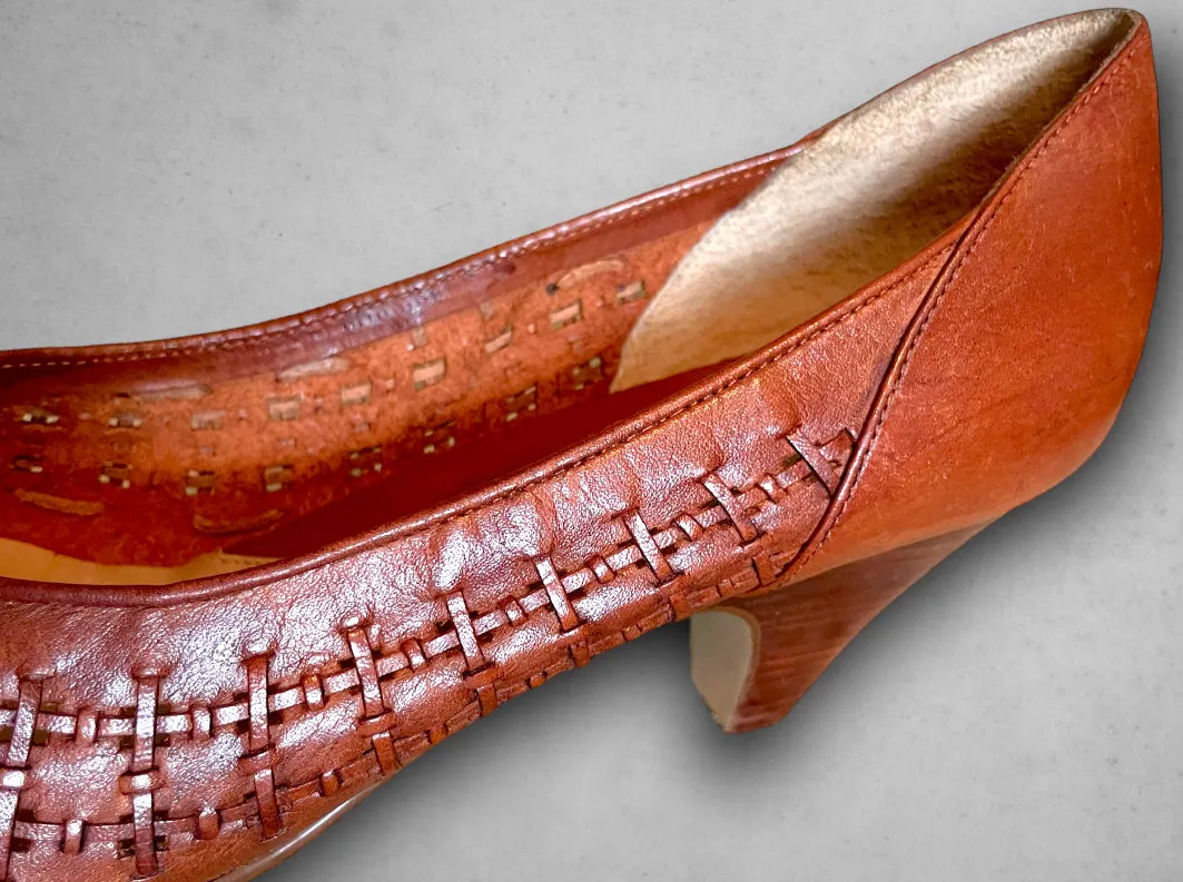 Vintage 1970’s Woven Leather High Heel Shoes