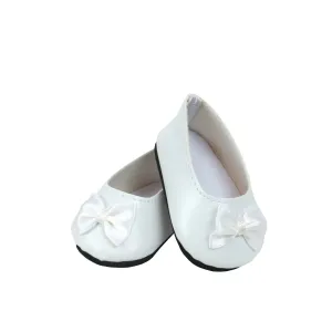 White Ballet Flats with Bow for 18-inch Dolls