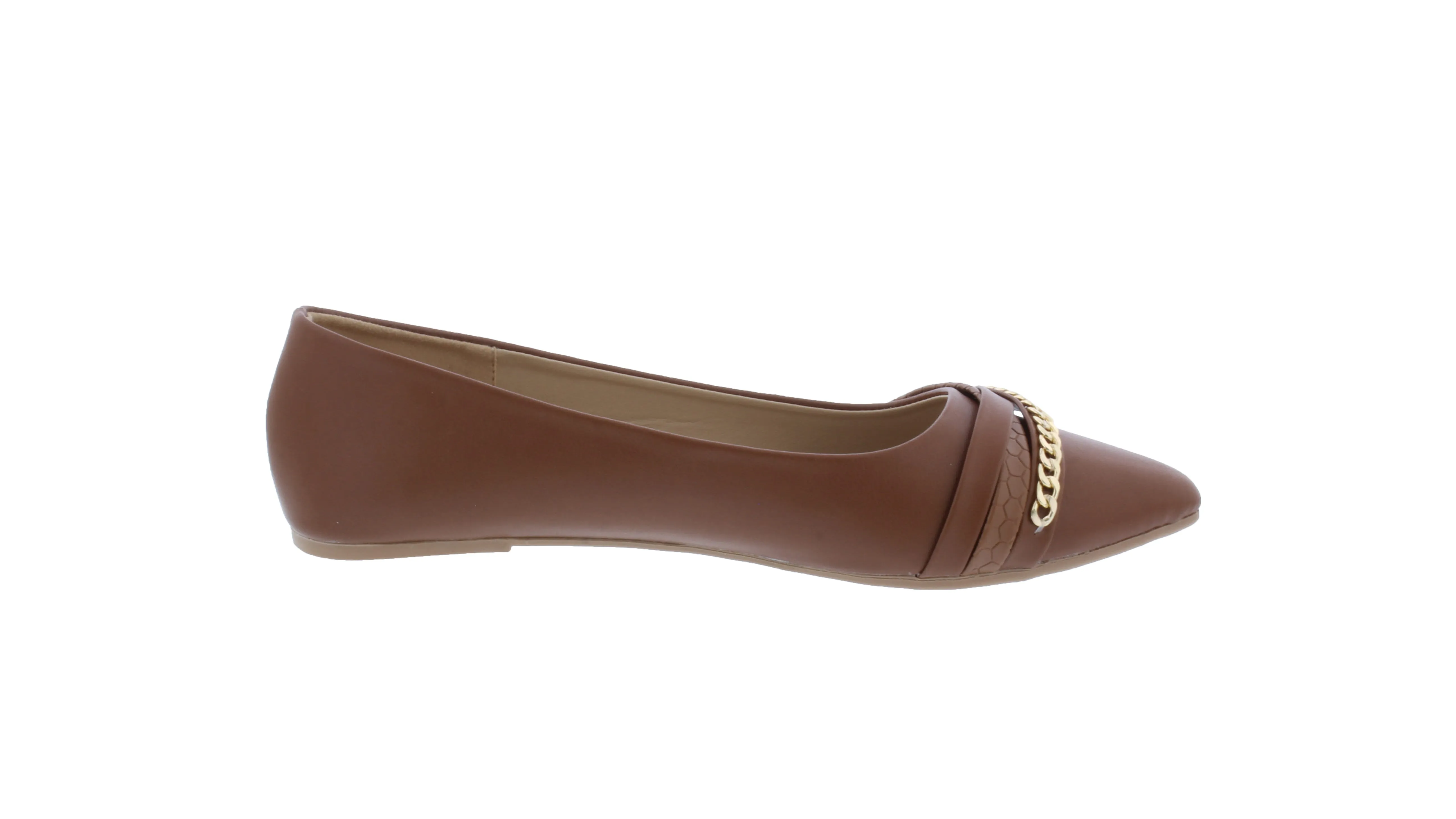 Women Faux Leather Ballerina with Chain