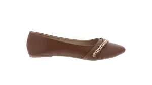Women Faux Leather Ballerina with Chain