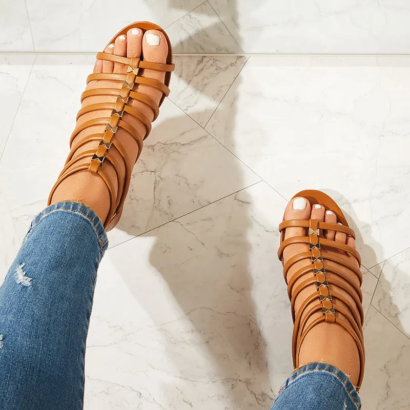 Women Gladiator Wedges Open Toe Cutout Ankle Strap Sandals