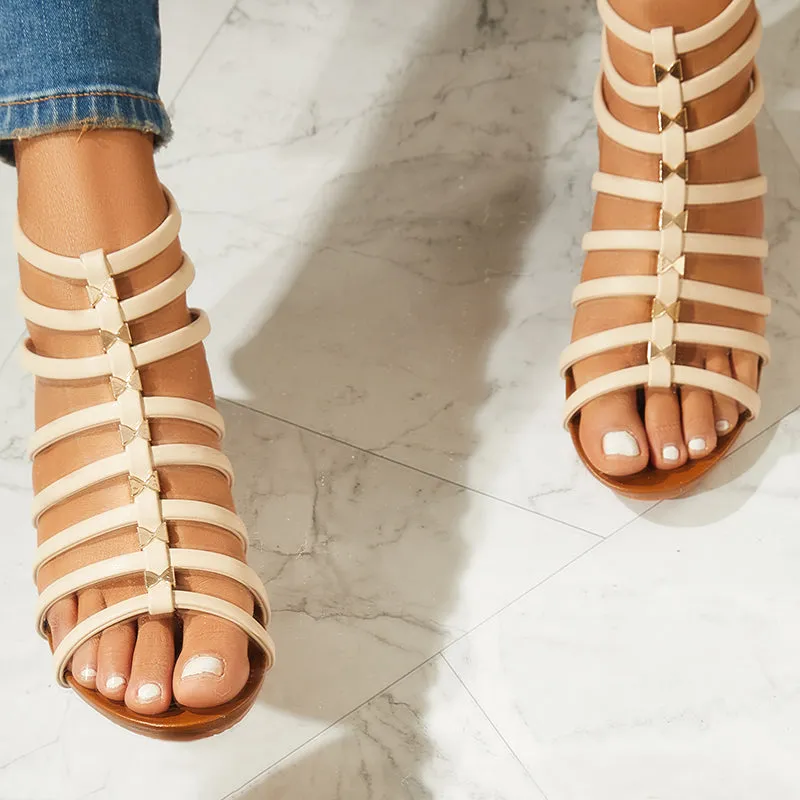 Women Gladiator Wedges Open Toe Cutout Ankle Strap Sandals