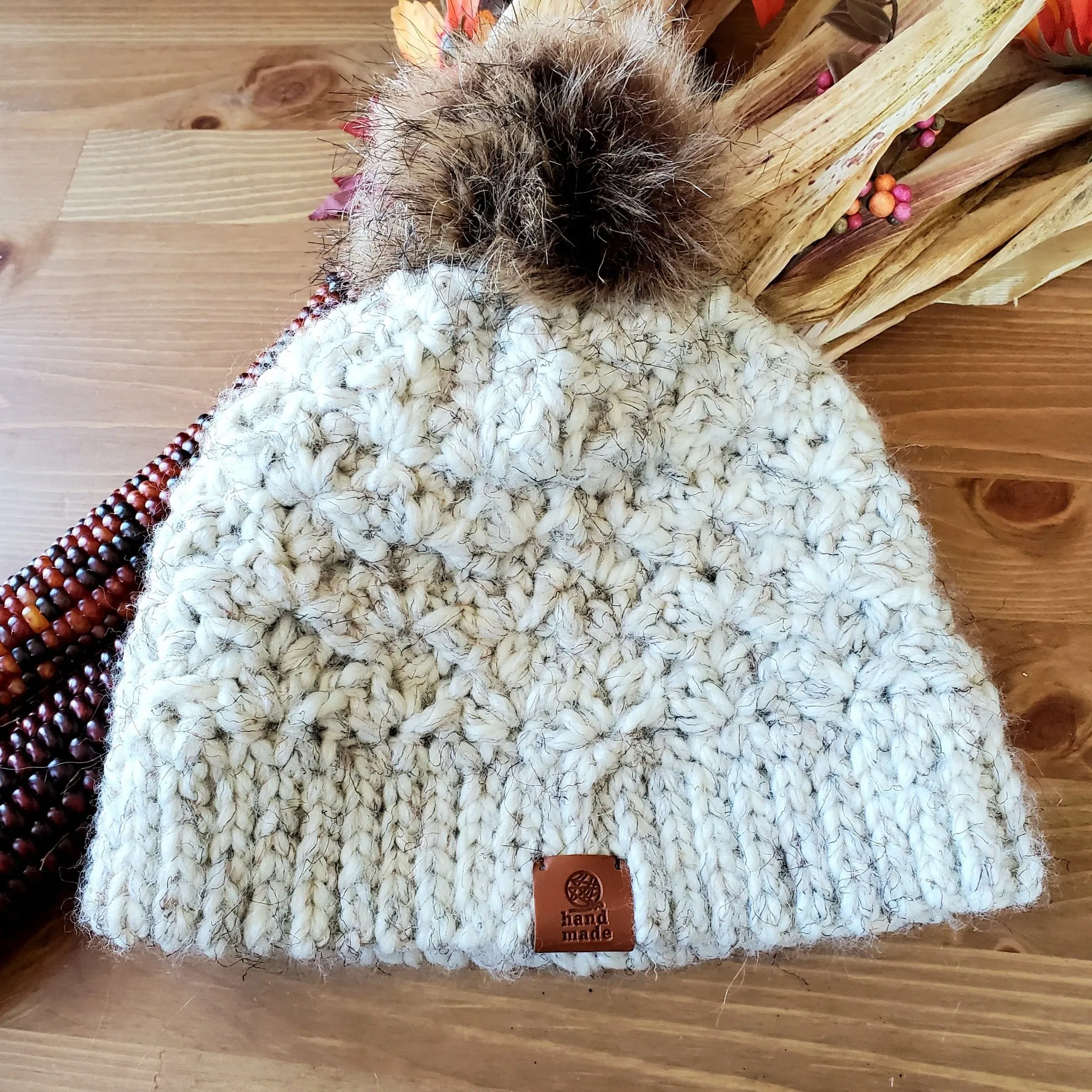 Womens Chunky Knit Beanie With Pom Pom