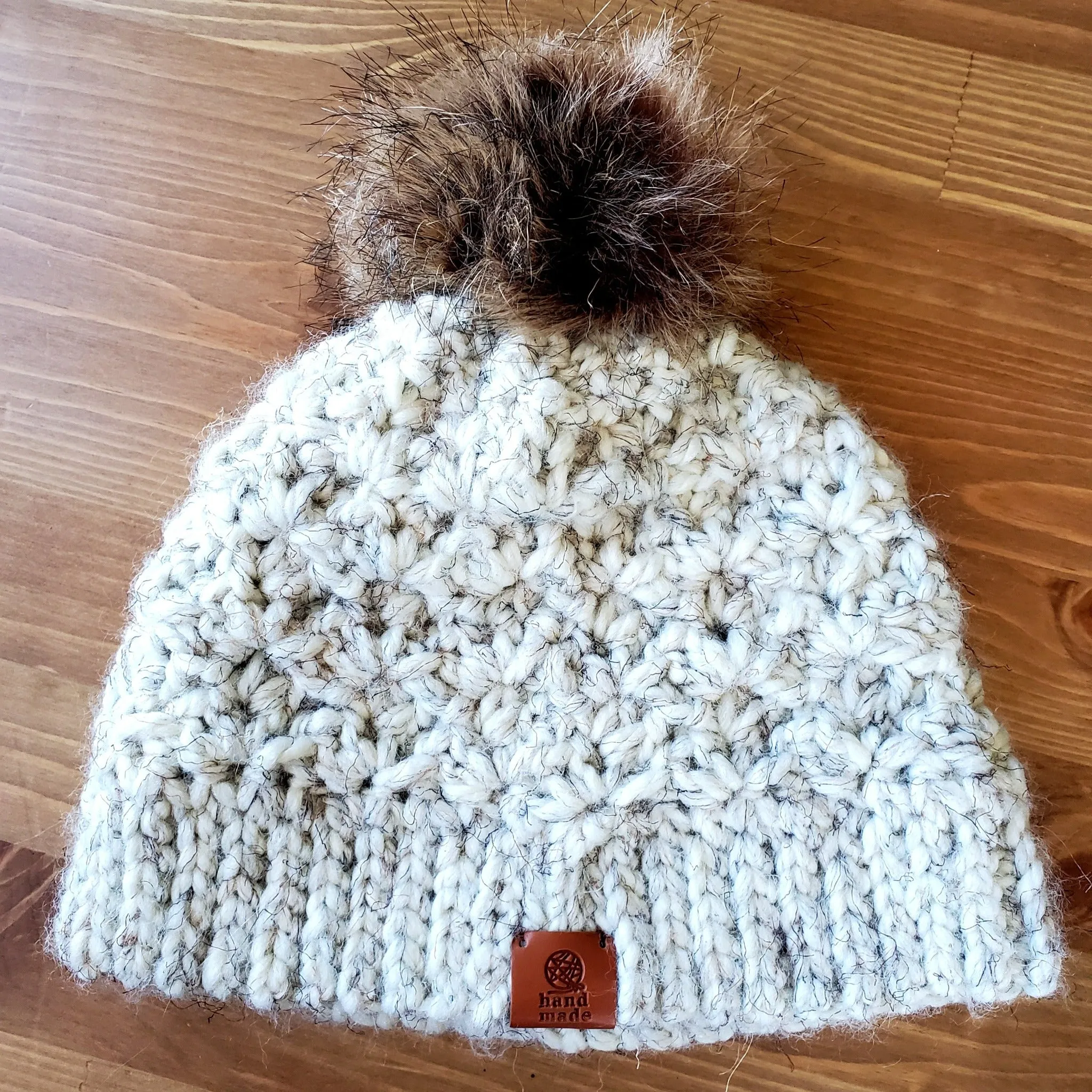 Womens Chunky Knit Beanie With Pom Pom