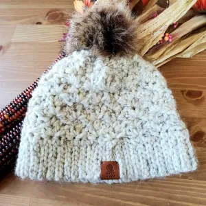 Womens Chunky Knit Beanie With Pom Pom