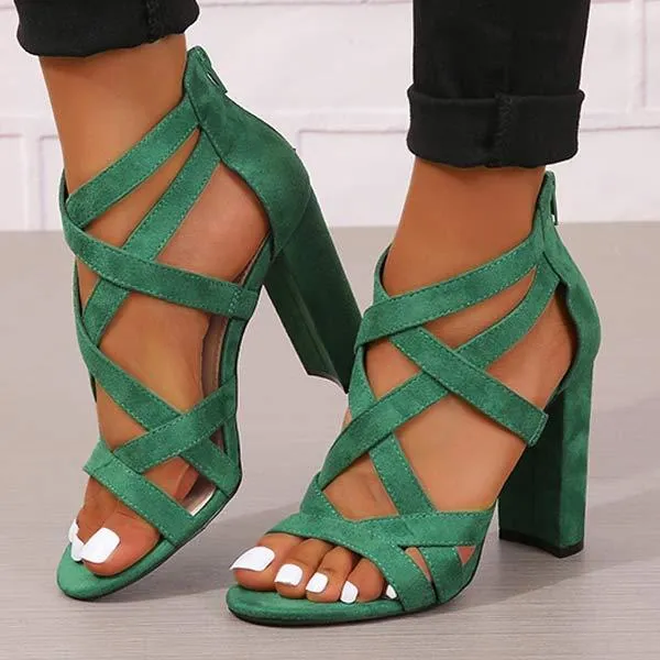 Women's Fashionable Chunky Heel Buckled High-Heeled Sandals 53230666C