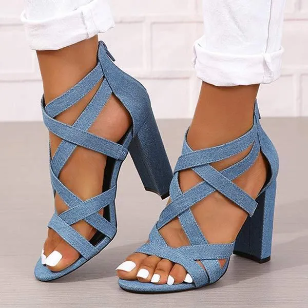 Women's Fashionable Chunky Heel Buckled High-Heeled Sandals 53230666C
