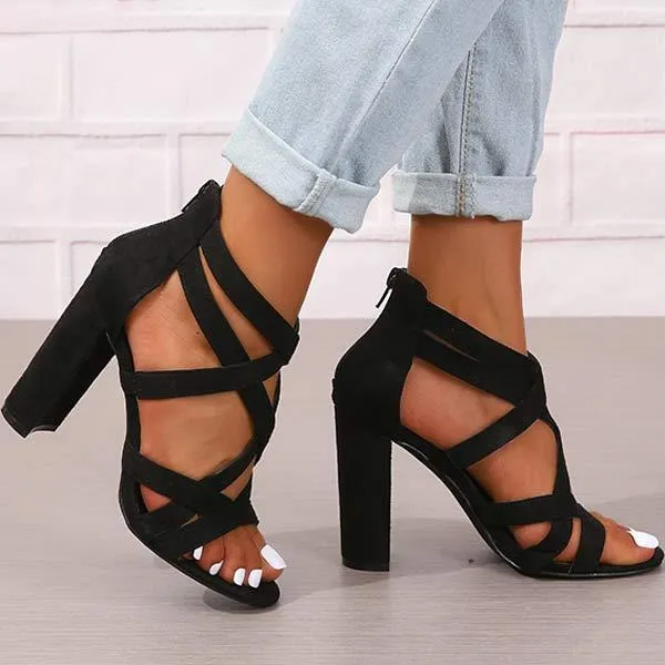 Women's Fashionable Chunky Heel Buckled High-Heeled Sandals 53230666C