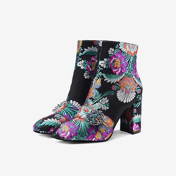 Women's Fashionable Ethnic Style Thick Heel Short Boots 52524180S