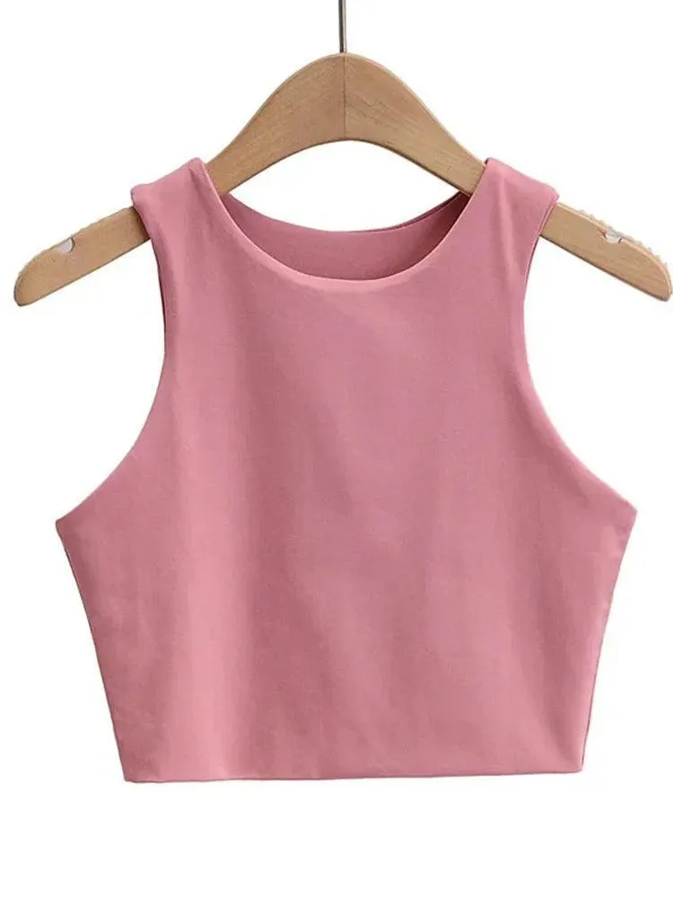 Women's Stylish O-Neck Tank Tops: Elegant Double Nylon Sleeveless Fashion.