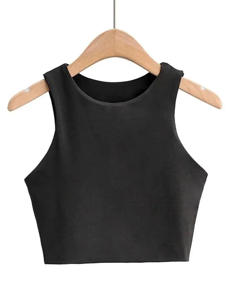 Women's Stylish O-Neck Tank Tops: Elegant Double Nylon Sleeveless Fashion.