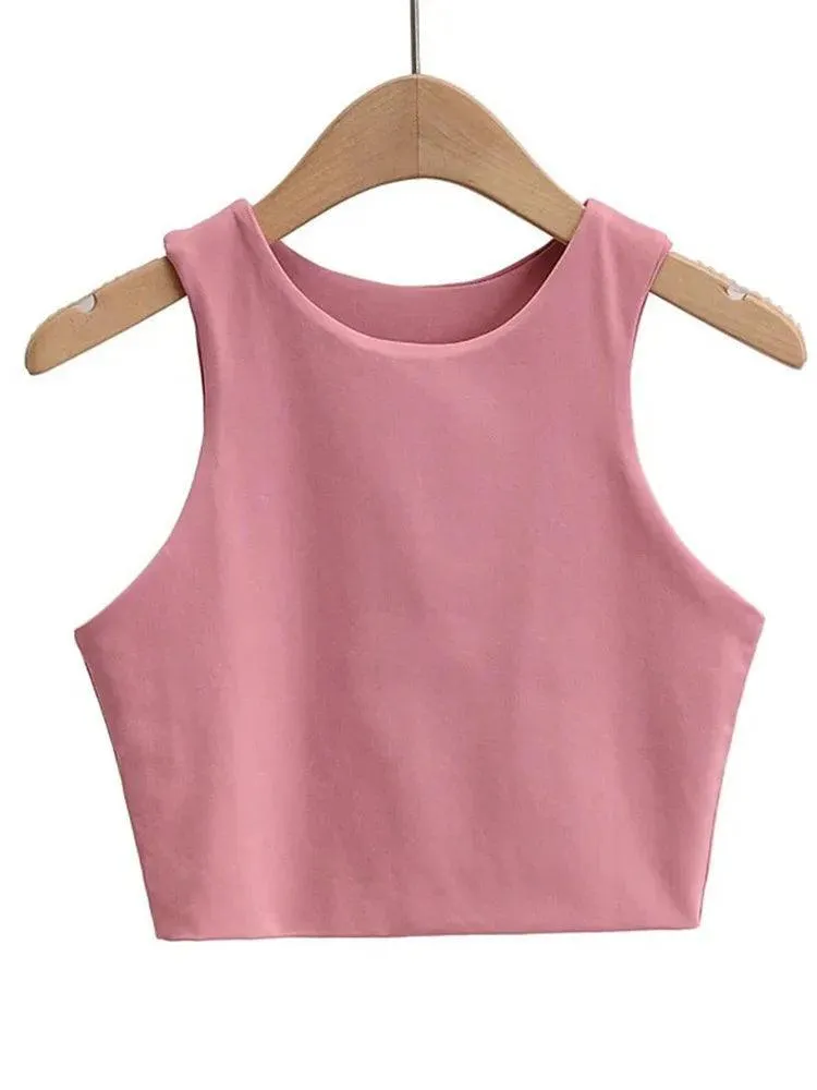Women's Stylish O-Neck Tank Tops: Elegant Double Nylon Sleeveless Fashion.
