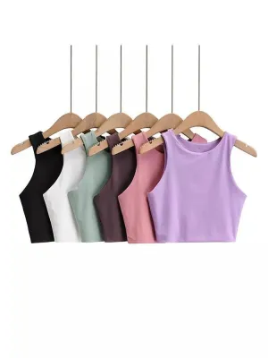 Women's Stylish O-Neck Tank Tops: Elegant Double Nylon Sleeveless Fashion.