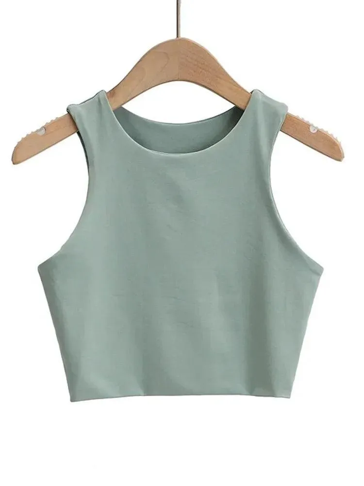 Women's Stylish O-Neck Tank Tops: Elegant Double Nylon Sleeveless Fashion.