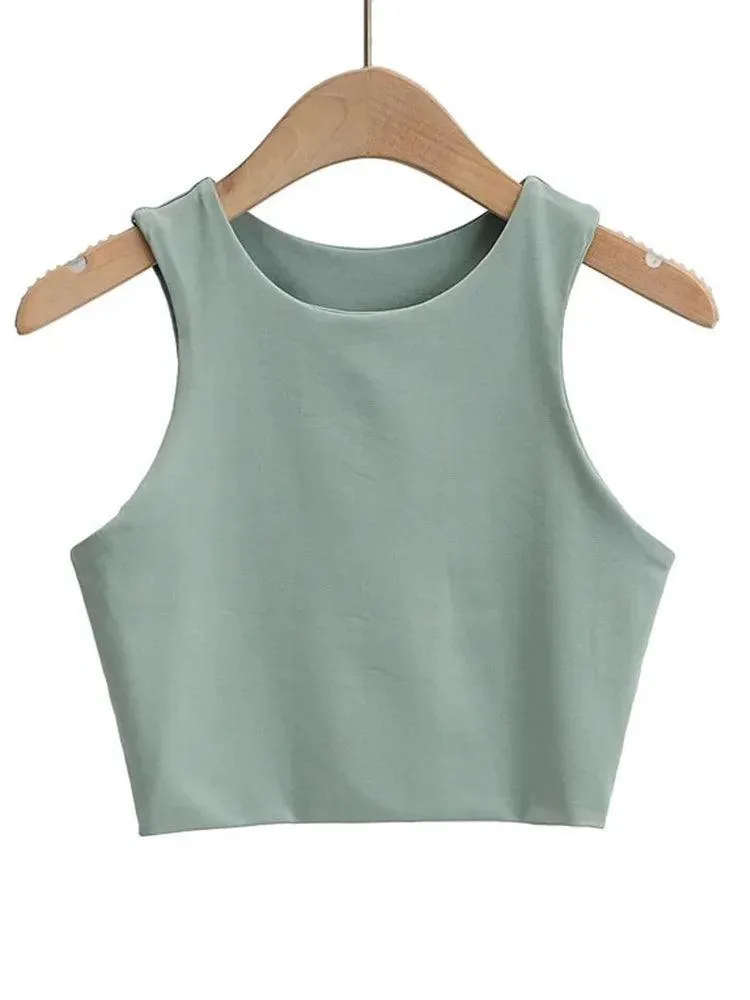 Women's Stylish O-Neck Tank Tops: Elegant Double Nylon Sleeveless Fashion.