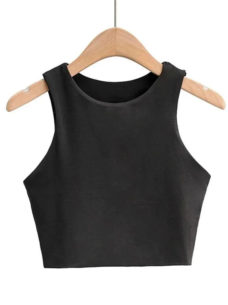 Women's Stylish O-Neck Tank Tops: Elegant Double Nylon Sleeveless Fashion.