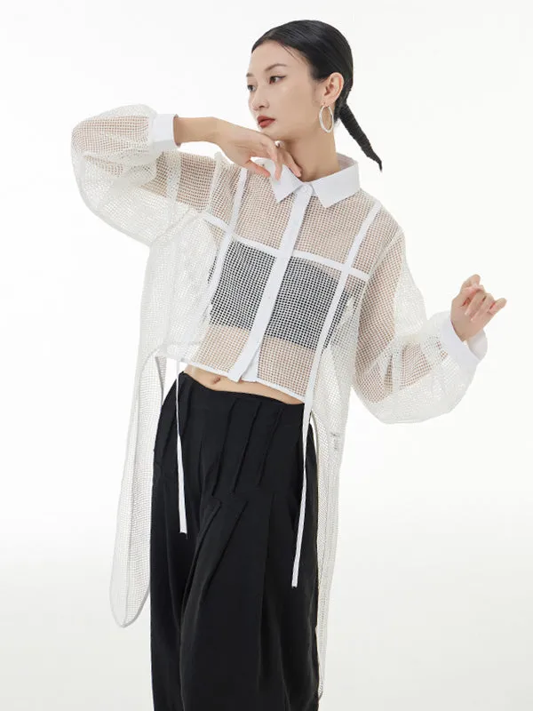 xakxx Stylish Long Sleeves Loose Mesh See-Through Sun Protection Blouses&Shirts Tops