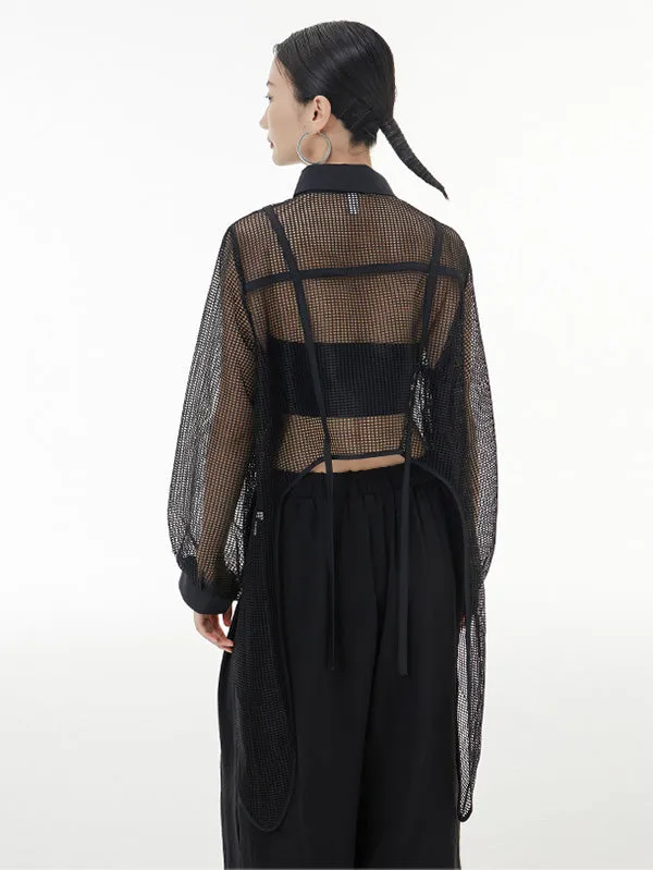 xakxx Stylish Long Sleeves Loose Mesh See-Through Sun Protection Blouses&Shirts Tops