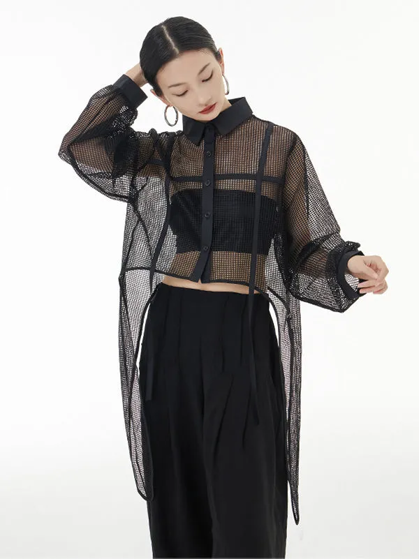 xakxx Stylish Long Sleeves Loose Mesh See-Through Sun Protection Blouses&Shirts Tops