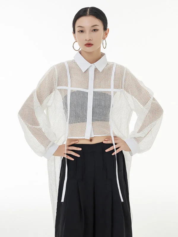 xakxx Stylish Long Sleeves Loose Mesh See-Through Sun Protection Blouses&Shirts Tops