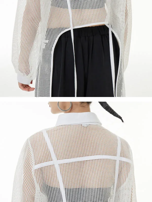 xakxx Stylish Long Sleeves Loose Mesh See-Through Sun Protection Blouses&Shirts Tops