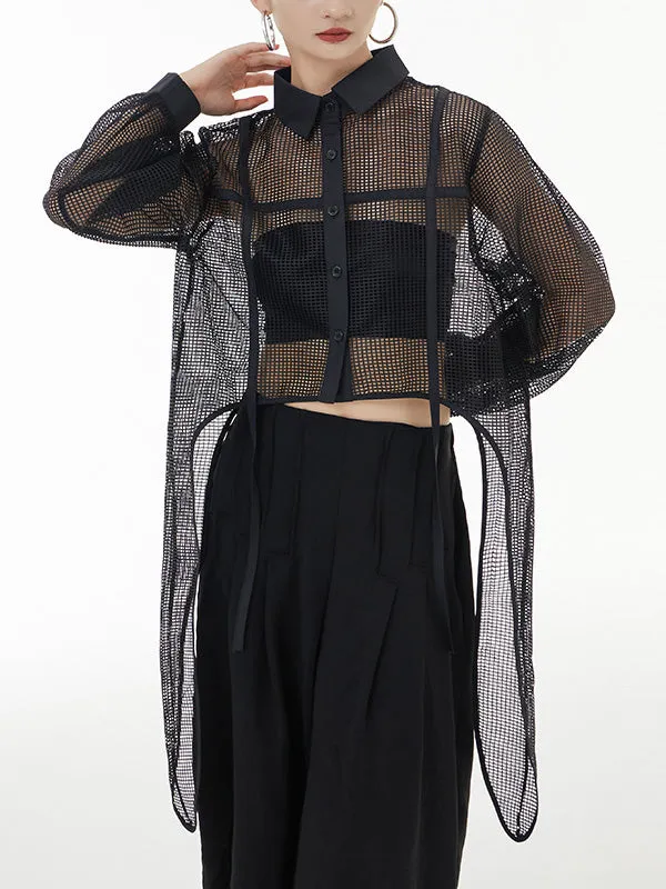 xakxx Stylish Long Sleeves Loose Mesh See-Through Sun Protection Blouses&Shirts Tops