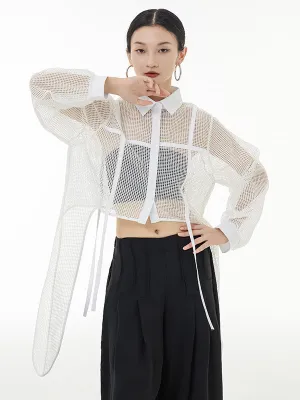 xakxx Stylish Long Sleeves Loose Mesh See-Through Sun Protection Blouses&Shirts Tops
