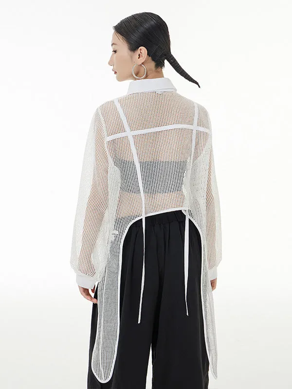 xakxx Stylish Long Sleeves Loose Mesh See-Through Sun Protection Blouses&Shirts Tops