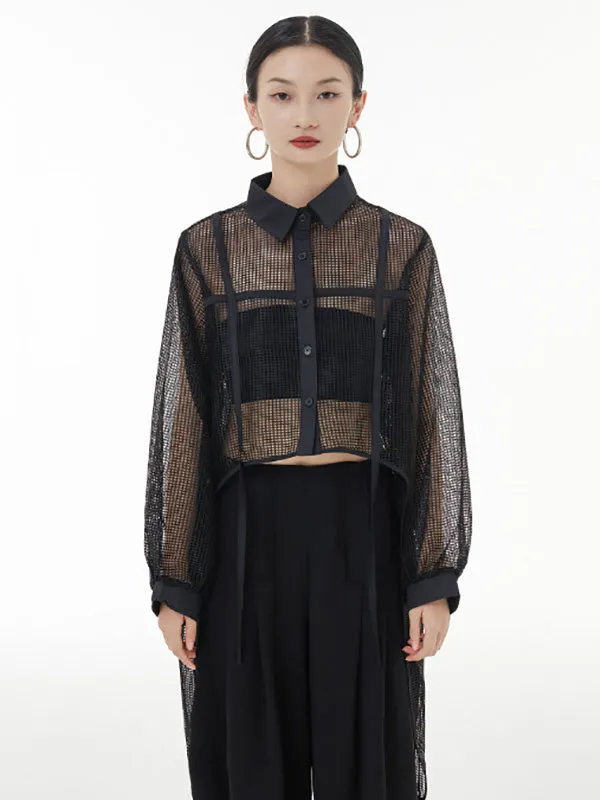 xakxx Stylish Long Sleeves Loose Mesh See-Through Sun Protection Blouses&Shirts Tops