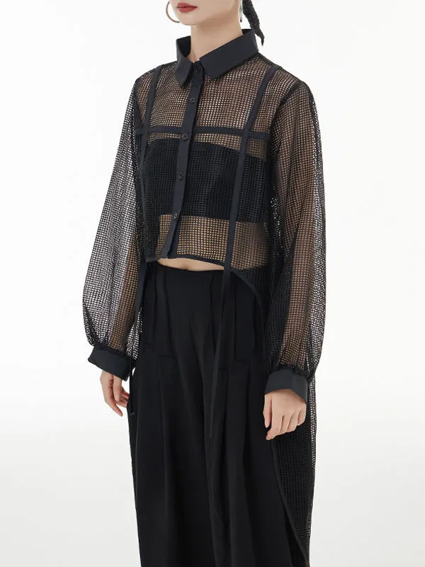 xakxx Stylish Long Sleeves Loose Mesh See-Through Sun Protection Blouses&Shirts Tops