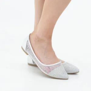 Ziska ladies mesh diamond pointy pump silver