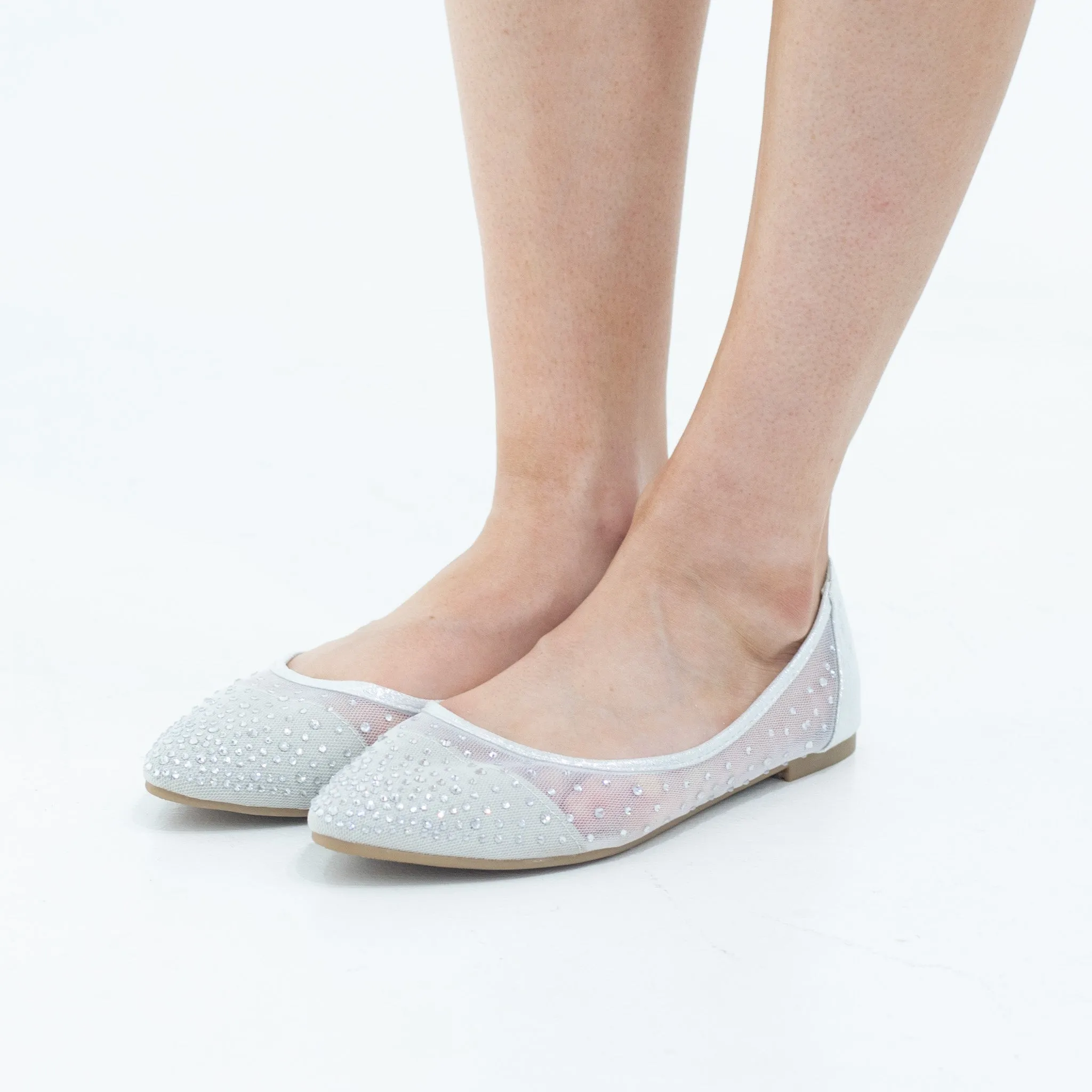 Ziska ladies mesh diamond pointy pump silver